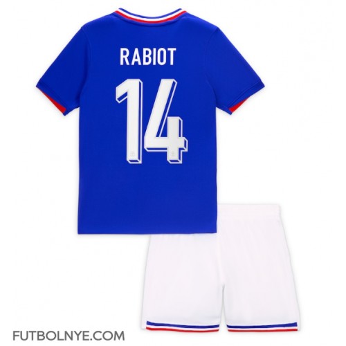Camiseta Francia Adrien Rabiot #14 Primera Equipación para niños Eurocopa 2024 manga corta (+ pantalones cortos)
